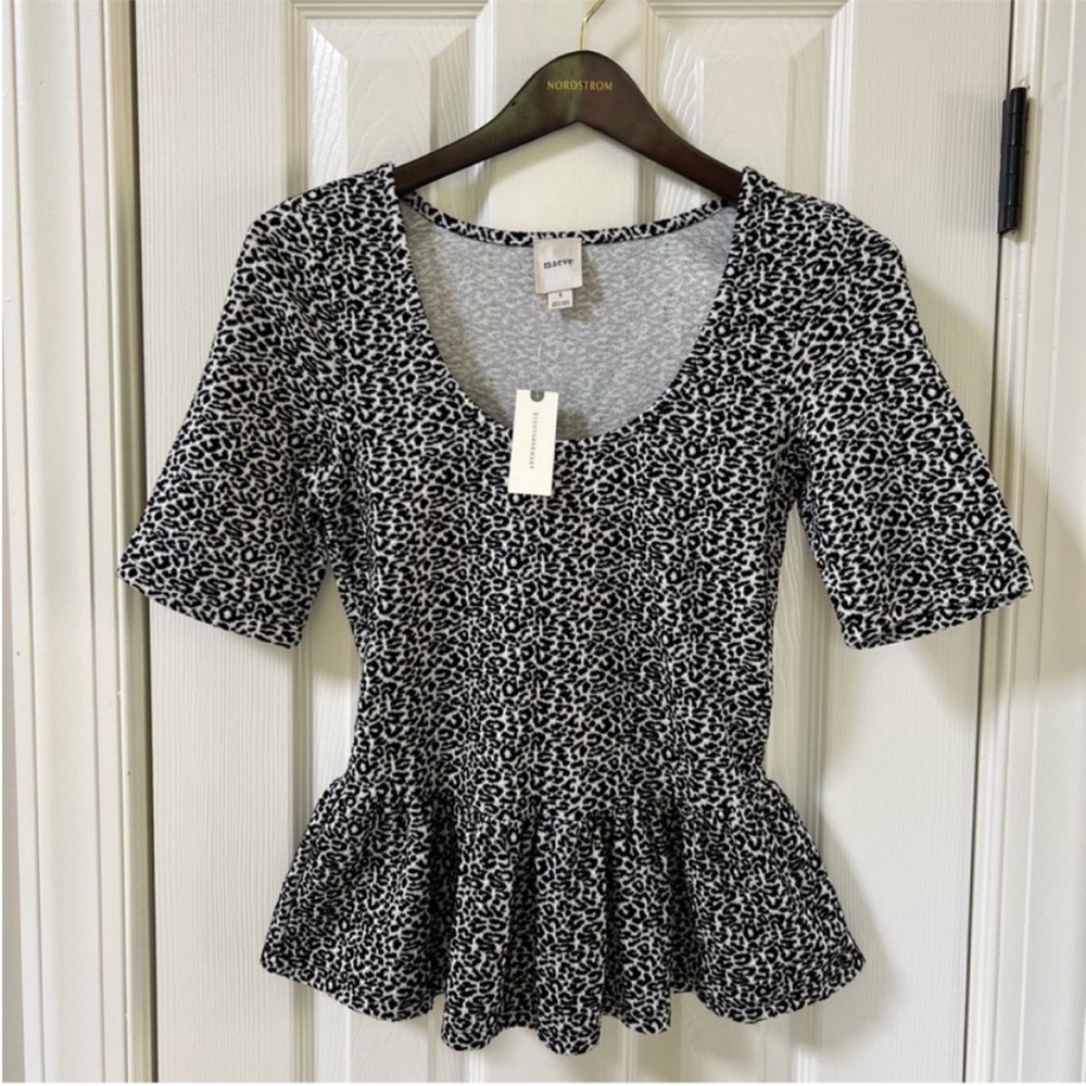 Anthropologie Maeve Leopard Peplum Scoop-Neck Top NWT Women's Small